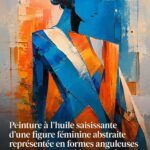 Peinture abstraite d'une figure féminine en formes audacieuses et composition dynamique