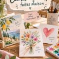 Cartes aquarelles faites maison avec des designs colorés