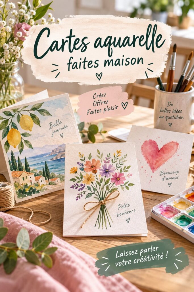 Cartes aquarelles faites maison avec des designs colorés