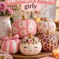Citrouilles peintes dans des couleurs pastel pour une déco d'Halloween girly.