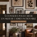 Un mur de galerie décoré avec des photos encadrées et des œuvres d'art colorées.