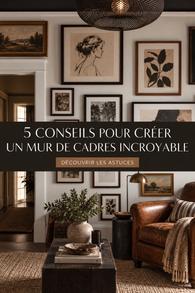 Un mur de galerie décoré avec des photos encadrées et des œuvres d'art colorées.