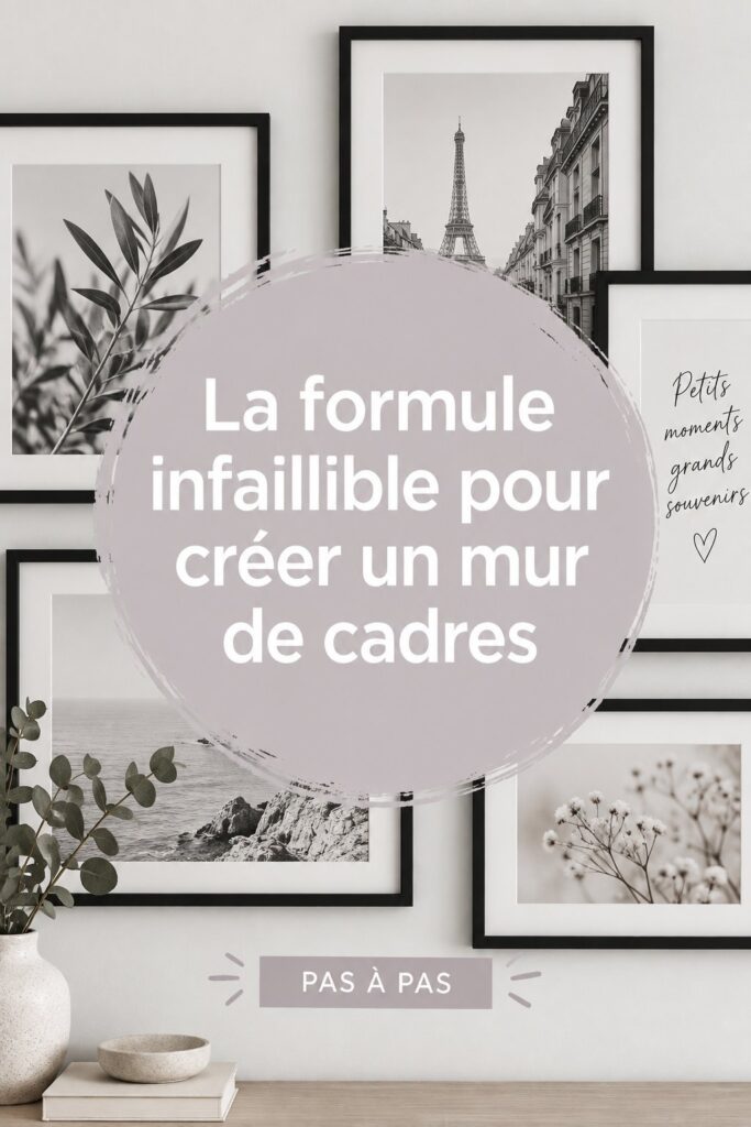 Un mur de galeries chaleureux et artistique avec des cadres de diverses tailles.
