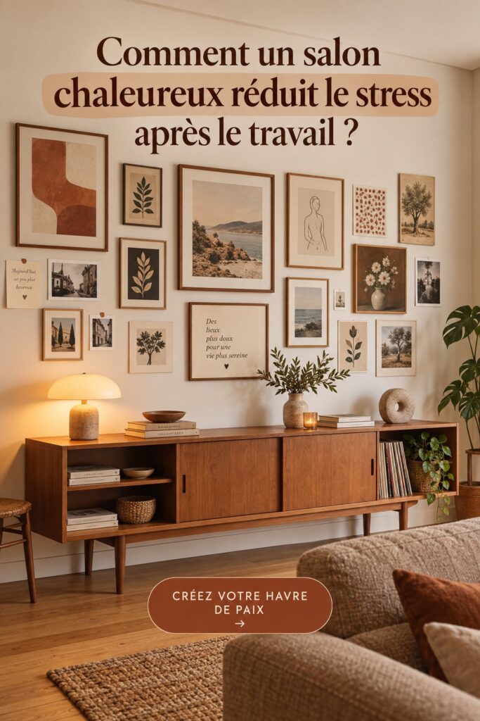 Salon décoré de manière chaleureuse et apaisante pour réduire le stress