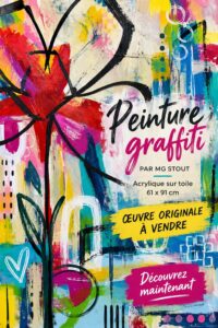 Peinture graffiti colorée sur toile, ajoutant une touche artistique à un intérieur moderne.