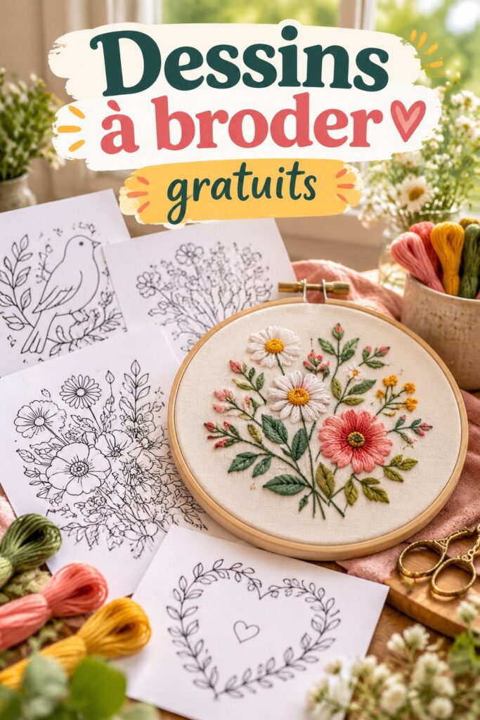 Dessin à broder gratuit représentant un motif floral coloré