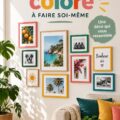Une galerie photos colorée sur un mur accueillant avec divers cadres.