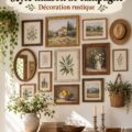 Galerie murale farmhouse avec cadres en bois et photos d'art