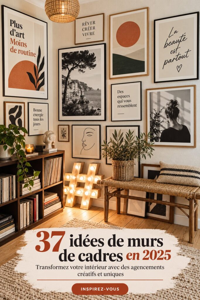 Une belle galerie murale avec des œuvres d'art variées dans un intérieur chaleureux.