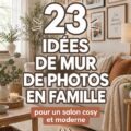 Mur de galerie familial avec photos et oeuvres d'art dans un salon moderne