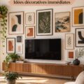 Mur de galerie TV moderne dans un salon chaleureux avec des œuvres d'art inspirantes.