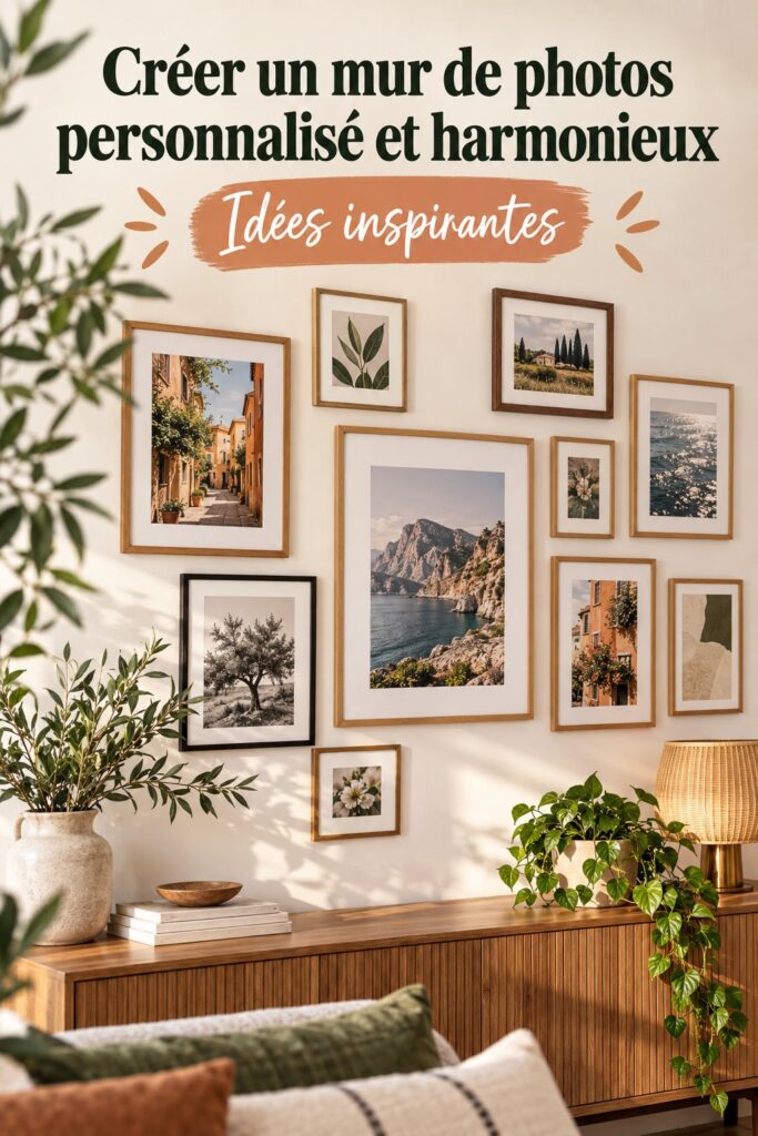 Un mur décoré de plusieurs photos encadrées, reflet de souvenirs heureux.
