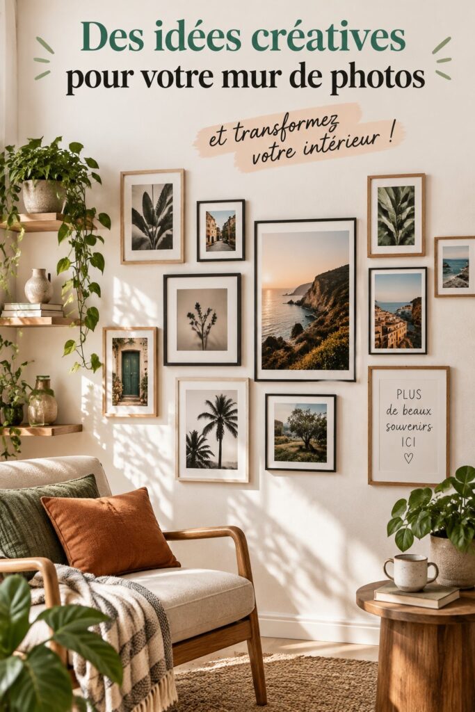 Mur photo créatif avec différentes formes et tailles de cadres