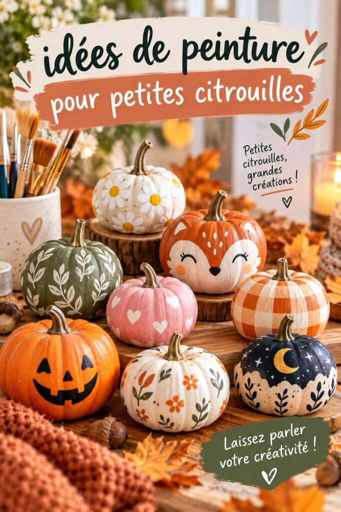 Petites citrouilles peintes avec des motifs colorés pour l'automne.