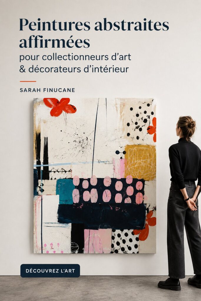 Peinture abstraite audacieuse sur un mur de salon, ajoutant de la couleur et de l'originalité à l'espace.