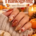 Une belle manucure aux motifs de Thanksgiving avec des feuilles colorées