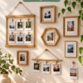 Une collection de cadres décoratifs pour photos Polaroid et Instax sur un mur créatif.
