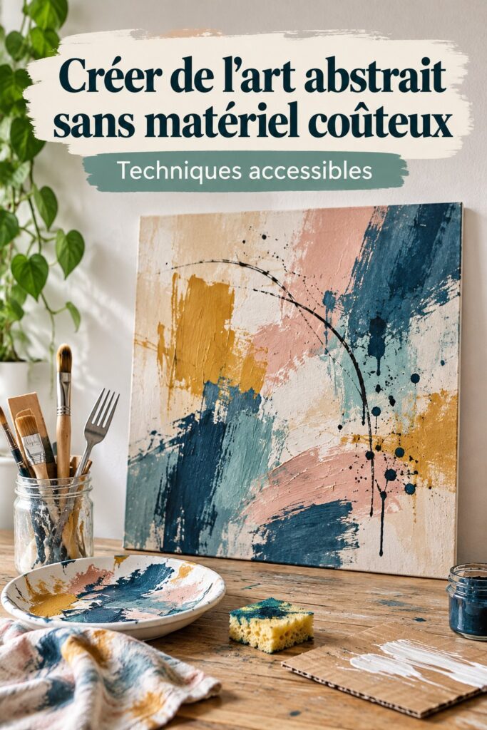 Œuvre d'art abstrait colorée créée avec des matériaux simples et abordables.
