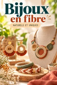 Image d'un collier fait main en fibre colorée, mettant en avant la créativité et le DIY.