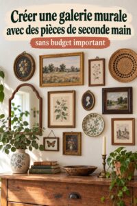 Galerie murale avec des pièces vintage trouvées en seconde main