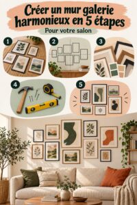 Mur décoratif d'images harmonieuses dans un salon élégant.