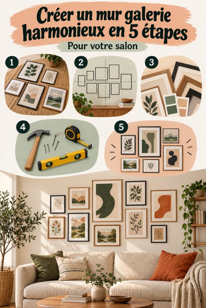 Mur décoratif d'images harmonieuses dans un salon élégant.