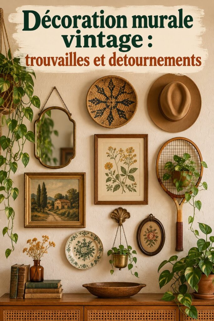 Décoration murale vintage avec des objets chinés et détournés.