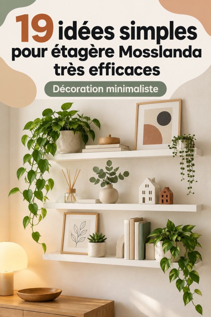 Étagères Mosslanda décorées avec des accessoires colorés dans un intérieur géométrique.