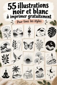 Collection d'illustrations en noir et blanc à imprimer gratuitement, parfaite pour la décoration intérieure.
