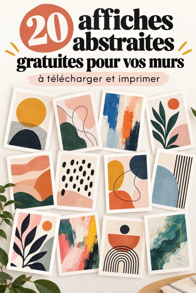Imprimables d'art abstrait gratuits sur un mur de galerie moderne