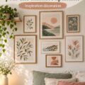 Un mur de galerie apaisant avec des œuvres d'art calme dans une chambre moderne.