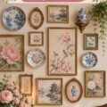 Mur de galerie avec des pièces vintage dans un style doux et romantique