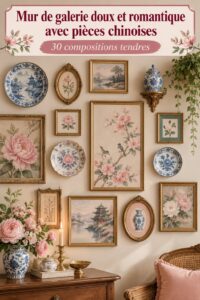 Mur de galerie avec des pièces vintage dans un style doux et romantique