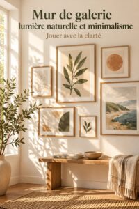 Mur de galerie minimaliste agencé avec des œuvres d'art et lumière naturelle