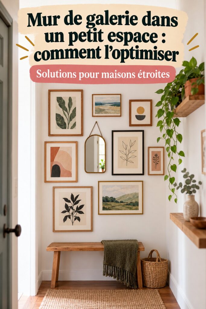 Mur de galerie optimisé dans un petit espace avec des œuvres d'art variées
