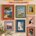 passe-partout colorés autour de photos dans un intérieur chaleureux