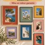 passe-partout colorés autour de photos dans un intérieur chaleureux