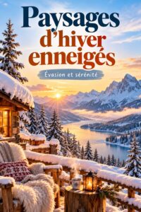 Un paysage d'hiver enneigé avec des arbres recouverts de neige et un ciel clair, inspirant pour des créations artistiques.