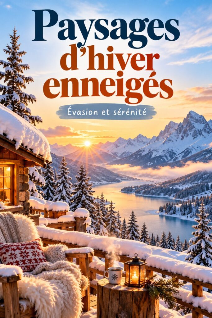 Un paysage d'hiver enneigé avec des arbres recouverts de neige et un ciel clair, inspirant pour des créations artistiques.
