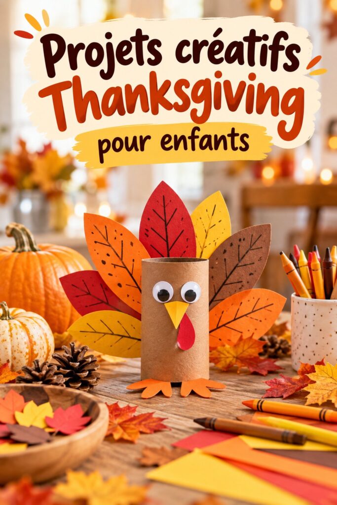 Projets créatifs de Thanksgiving pour les enfants avec des décorations colorées sur une table