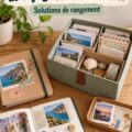 Une étagère décorée de souvenirs de voyage bien organisés