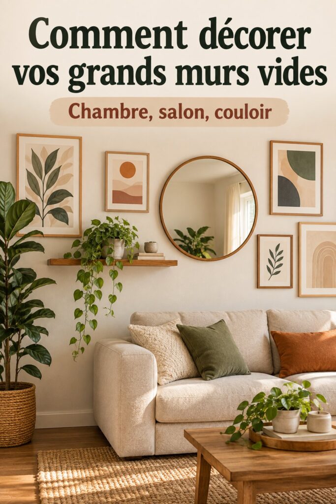 Un mur décoré avec des tableaux et des éléments artistiques, représentant une atmosphère chaleureuse.
