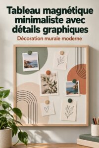 Tableau magnétique minimaliste avec des détails graphiques modernes en décoration intérieure.