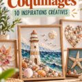 Tableau artistique en coquillages décorant un mur.