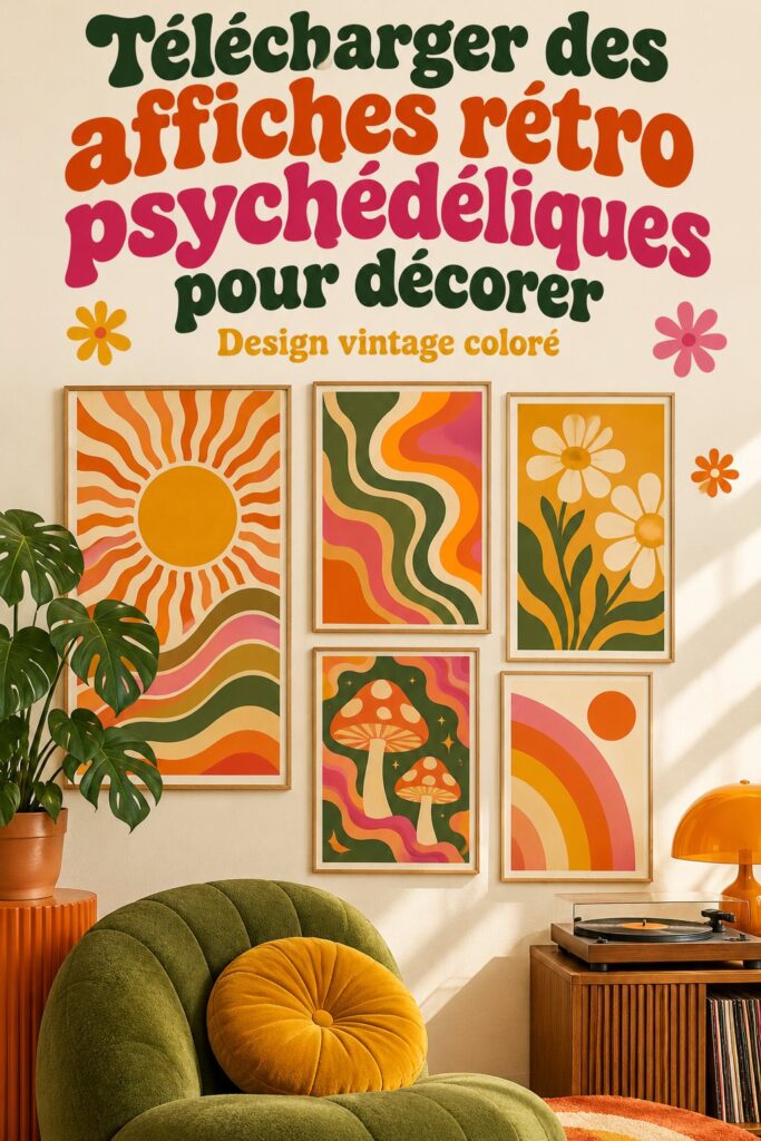 Affiches rétro psychédéliques colorées pour décoration murale