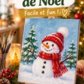 Une toile de Noël facile à réaliser avec des motifs de Noël simples et colorés.