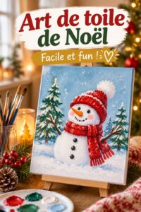 Une toile de Noël facile à réaliser avec des motifs de Noël simples et colorés.