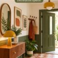 Entrée modernisée avec des équipements et meubles Mid-Century, créant un espace accueillant